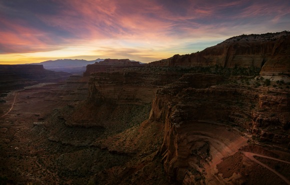 A canyon at sunrise