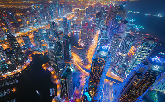 Bright Lights of Dubai Skyline