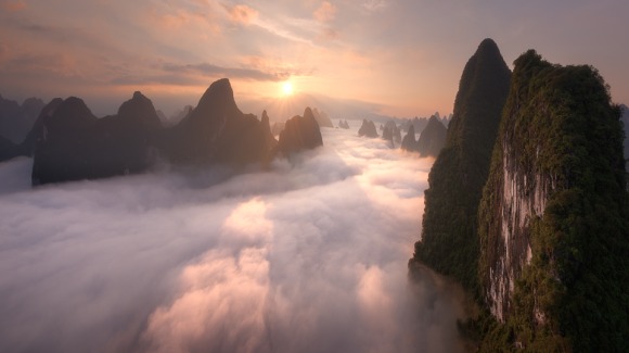 Sunrise in Guilin - Floating On Fog
